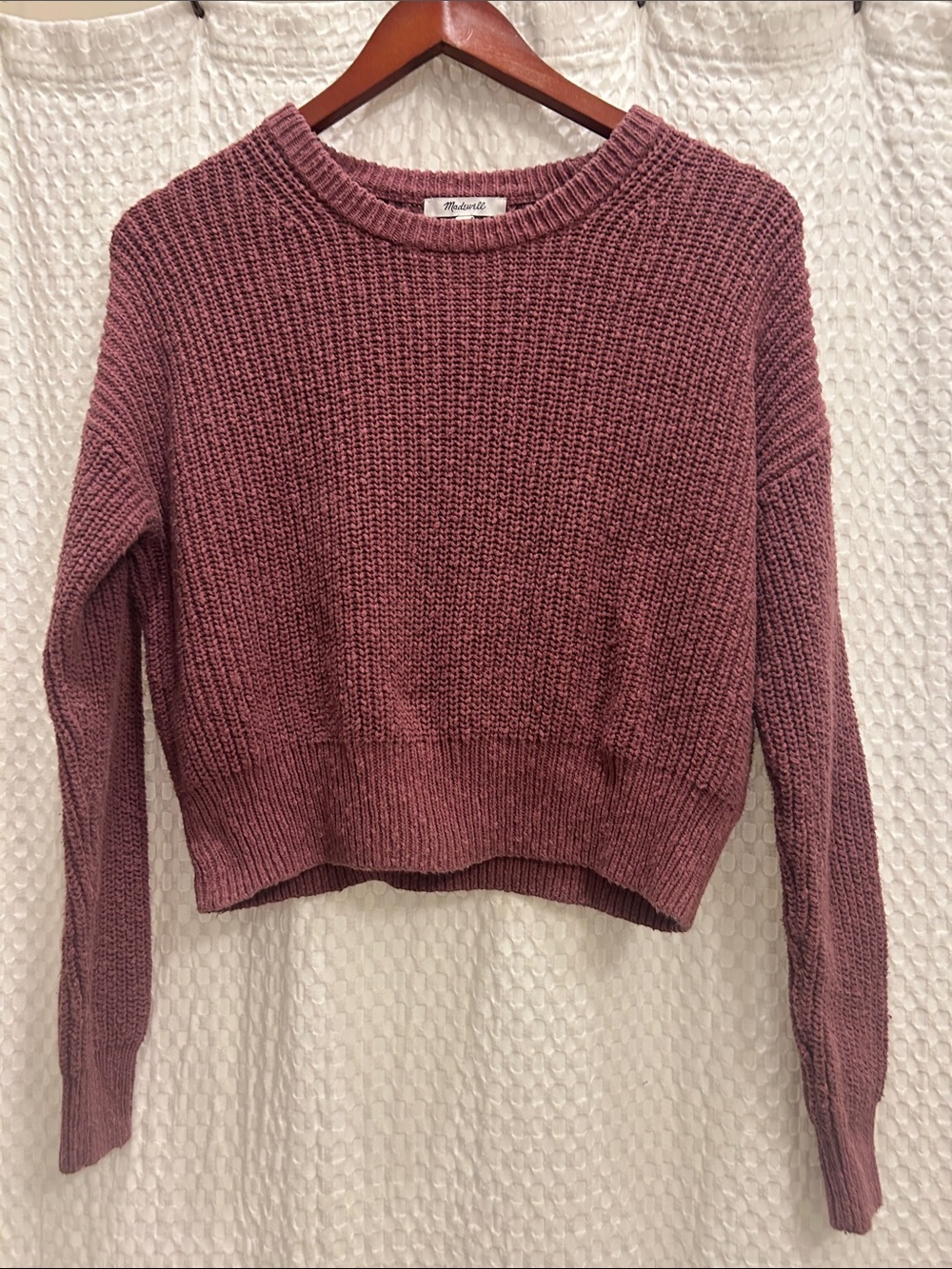 Madewell Dusty Mauve Ribbed Crewneck Crop Sweater XS